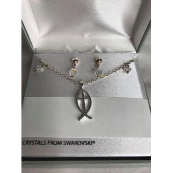 Swarovski Jewelry - NIB Swarovski religious fish necklace earring set